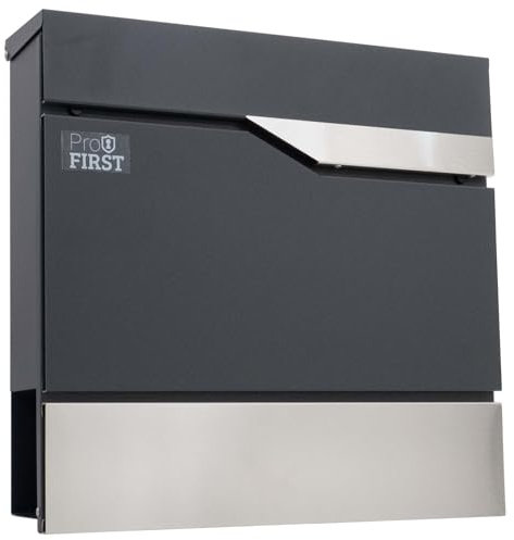 Profirst Matera - Cassetta della posta in acciaio, con serratura a cilindro, 2 chiavi, grande capacità, scomparto per giornali, materiale di fissaggio incluso