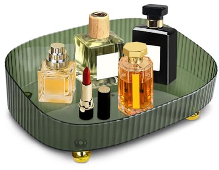 Mulaibdin Porta Profumi Organizer Vassoio, Vassoio Decorativo Plastica, Vassoio Bagno Portaoggetti, Vanity Cosmetici Vassoio Elegante per Toiletteria,Camera da Letto,Porta d'Ingresso (Verde)