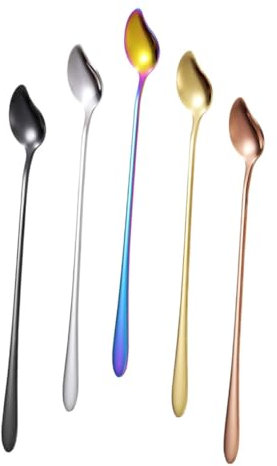 ASAKKURA 5pcs Stainless Steel Coffee Spoons and Dessert Scoops Long Handle Household Tableware for Ice Cream and Beverage Stirring