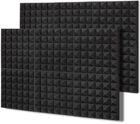BXI Dicke Akustikschaumplatten, 30 x 30 x 5 cm 12 Stück Pyramiden-Schallabsorbierender Schaum, Dichte Schalldämmende Polsterplatten, Aufnahmestudio-Schaumstoff-Absorber, Dekorative 3D-Wand