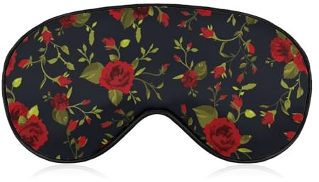 Bequemer Augenschutz für die Nacht, Blumenmuster, schwarze und rote Rosen, Augenabdeckung, weiches elastisches Band für Damen und Herren