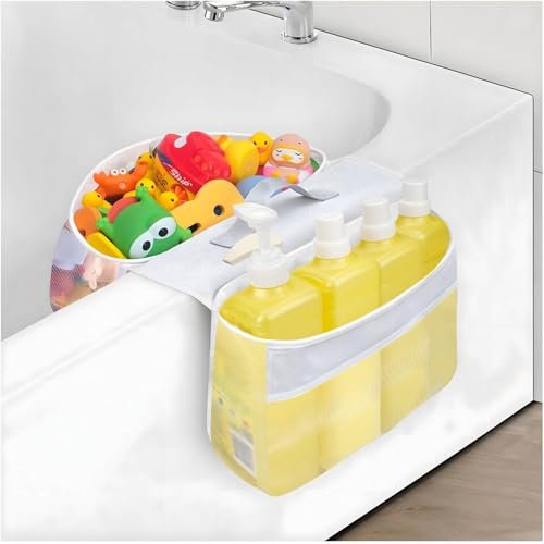 APAKA Rangement Jouet Bain, Filet Jouet Bain Bebe, Sac Rangement Jouet Baignoire, Organisation de Jouets en Maille, Organisateur de Jouets de Bain, Sac de Rangement de Bain, Blanc