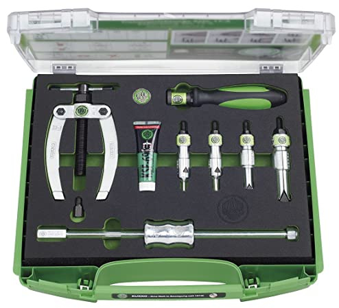 Kit d'extraction de roulements intérieurs avec pont et marteau coulissant, idéal pour l'entretien et la réparation de machines.