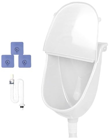 Urinario con tapa, 28,5 x 38,5 x 18 cm, orinal de pared, urinario de, urinario montado en la pared, a prueba de desbordamiento, enjuague con adhesivo adhesivo tubo de alcantarillado para
