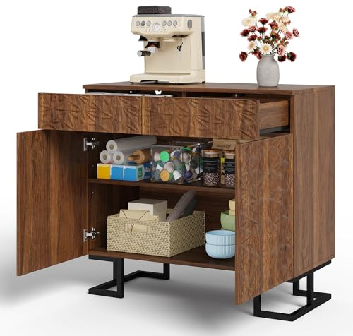 Commode avec 2 portes et 2 tiroirs - Armoire de rangement pour salon, salle à manger, noyer - 80 x 40 x 78 cm