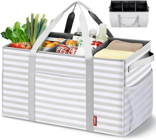 ZOMFELT 75L Standing Extra Large Utility Tote Bag with Removable Dividers & 4-sided Reinforced, Reusable Grocery Shopping Bags Foldable, Car Beach Travel Tote Bag with Handle for Picnics, Laundry