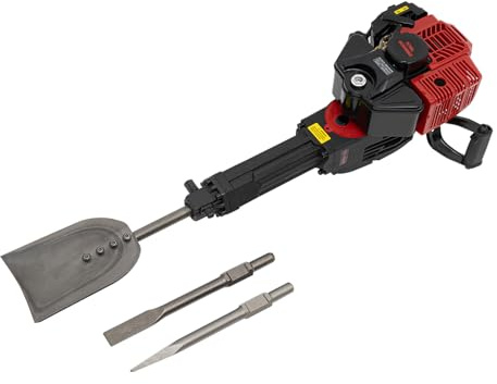 52CC Tragbaren Bagger 1900W Flachmeißel Bohrmaschine Betonbrecher Schlaghammer Betonhammer Benzin Abbruchhammer Baumgrabmaschine 2 Takt Meißelhammer Stemmhammer mit Spitzmeißel und Flachmeißel