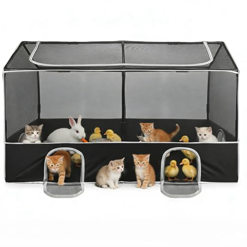 Kleintiergehege, Freilaufgehege Katzen Kaninchen für Innen und Außen, Haustier-Laufstall mit Wasserdichtem Boden & 4 kleinen Türen für Hamster, Igel, Kätzchen, Hühner, 160 * 80 * 80cm