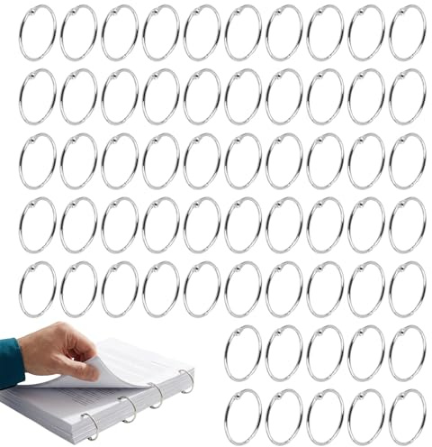 60 Pcs Loose Leaf Binder Rings, 35mm Metal Bookbinding Rings, Silver Book Ring Index Card Ring, Flash Card Ring for Keychain Notebook Scrapbook Photo Album Paper