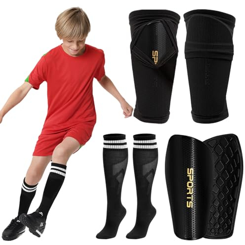 Schienbeinschoner Kinder Herren Fussball mit Optimierter Einstecktasche | Stutzen Kinder Herren Fußball mit Antirutsch, Eva-Dämpfung zur Einen Starken Schutz Bieten