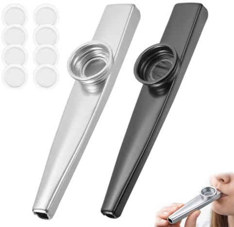2 Stück mit 8 Flötenmembranen, Kasu Musikinstrumente aus Aluminium, Kazoo Percussion Instrument Metall, Kazoo Vorschulspielzeug Musikgeräte,Harp Jaw Instrument,Okarina Membran,kunst Tröte