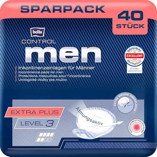 bella control MEN Inkontinenzeinlagen Level 3 40 Stück für Männer | 4x10 Verpackung, leichte bis mittlere Blasenschwäche, zuverlässiger Schutz