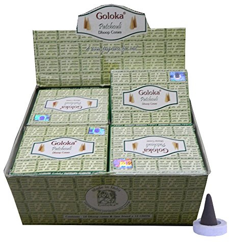 Räucherkegel Goloka Patchouli Dhoop Cones 12 Schachteln 120 Kegel mit Halter Duft Aroma Großpackung Vorrat
