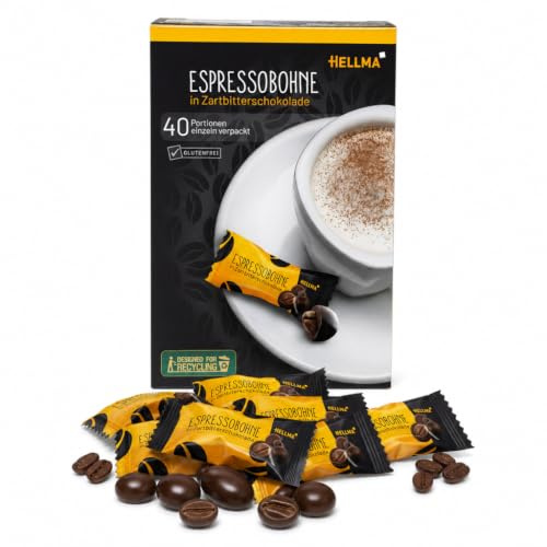 Hellma Lot de 40 grains d'expresso au chocolat noir - 1,1 g chacun - Boîte de conservation - Pour café, gastro