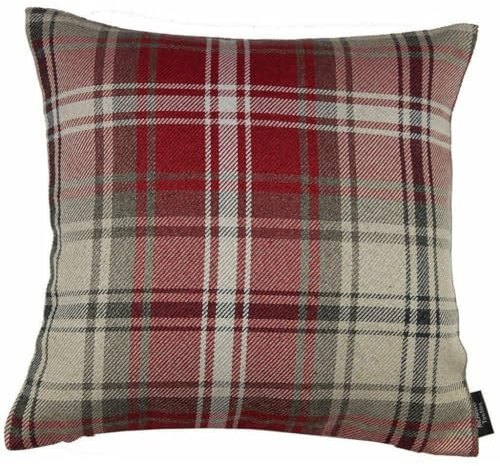McAlister Textiles Angus Tartan Plaid Cushion Cover Luxury Decorative Scatter Throw Pillow For Your Home Red 43 x 43 Cm - 17 x 17 Inches