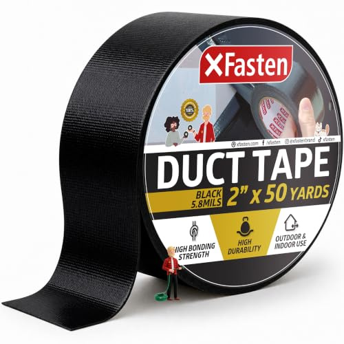 XFasten Duct Band Schwarz, 2 Zoll x 50 Yards (50.8mm x 45.72m) All-Wetter Duct Reparatur Band für kommerzielle Nutzung, Heavy-Duty Reparatur, Verpackung
