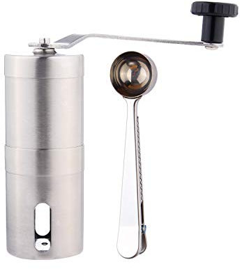 GWCLEO Molinillo de café de Acero Inoxidable, Compatible con AeroPress,con Moledores Ajustable de Cerámica,Espresso, Incluye Cuchara Medidora,Compacto hogar, la Oficina o los Viajes