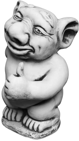 gartendekoparadies.de Massive Steinfigur XXL Troll Alles Prima! H. 37 cm, 16 kg Gnom Wichtel Kobold aus Steinguss Frostsicher Grau