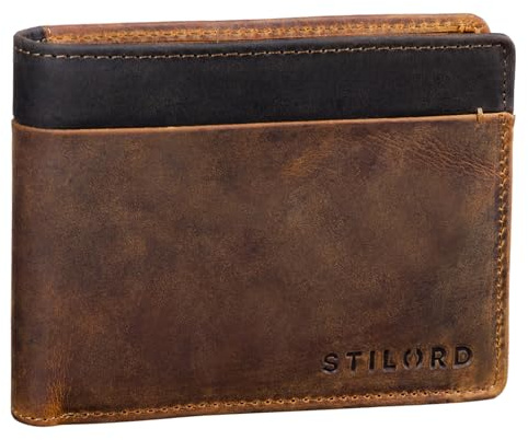 STILORD 'Sterling' RFID Geldbeutel Herren Leder - Vintage Portemonnaie mit NFC-Schutz - Brieftasche mit Geschenkbox - Echtleder Geldbörse mit Ausweisfach, Farbe:mittel - braun