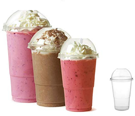 Kpack 50 Bicchieri Smoothie Milkshake con Coperchio A Cupola MUNITO di Foro (450ml)