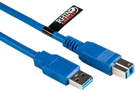 rhinocables USB 3.0 Printer Cable - A Male to B Lead | Universal Compatibility for All Your USB-B Devices - Printers, Scanners & External Hard Drives including HP, Brother, Dell & Epson (Blue, 2m) | A Male to B Lead, Universal Compatibility for All Your USB B Devices