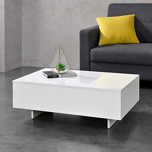 Mesa de Centro Braunschweig 85 x 55 x 31 cm Mesa Baja Mesa de Salón Auxiliar Mesa de café En Color Blanco Alto Brillo