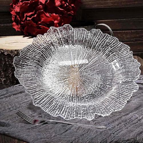 Efavormart 6 Pack 13 Round Clear Acrylic Reef Charger Plates Ruffled Rim Dinner Charger Plates For Weddings Events