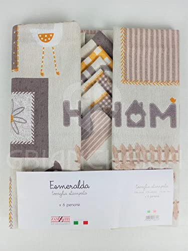 GBiancheria GBiancheria Tovaglia con Tovaglioli Stampata in cotone dis. SHABBY OCRA disponibile per 4, 6 e per 12 persone Prodotto Ideato,Tessuto e Confezionato in Italia