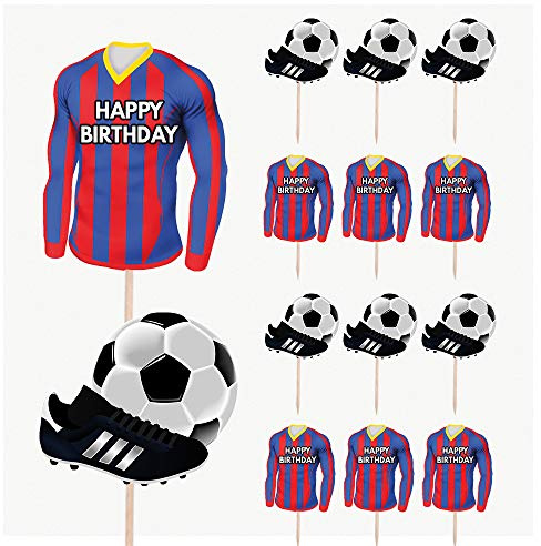 AK Giftshop Football Birthday Cupcakes Cake & Food Decorations Party Picks Toppers - RED and Blue Team Colours (Pack of 14)