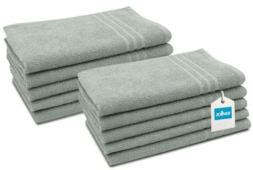 ZOLLNER 10er Set Gästetücher in 30x50 cm - saugstarke Handtücher in grau - mit praktischem Aufhänger - mit DREI modernen Tiefgangstreifen - waschbar bis 60°C - Baumwolle - Hotelqualität