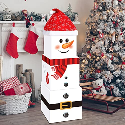 Marspark 4 Pieces Christmas Box Decoration Stackable Boxes,Snowman