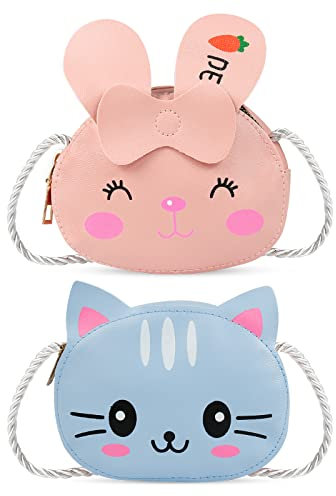 Wodasi 2 Stück Umhängetasche für Mädchen, Kleine Schultertasche, Prinzessin Mini Taschen, Kinder Umhängetasche Mädchen Handtasche Schultertasche Geldbeutel Kindertasche, Rosa + Blau