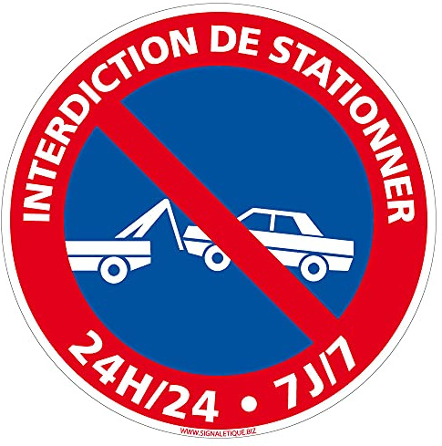 Signalétique.biz France - Panneau Stationnement interdit Disque interdiction de stationner autocollant rouge et bleu - Adhésif de qualité - diamètre : 350 mm