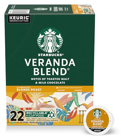 Starbucks K-Cup Coffee Pods, Blonde Roast Hot or Iced Coffee, Veranda Blend, 22 Keurig Pods
