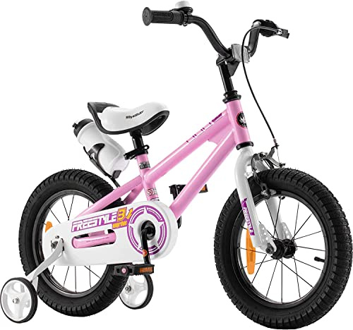 RoyalBaby Freestyle Kinderfahrrad Jungen Mädchen mit Hand- und Rücktrittbremse Fahrrad 16 Zoll Rosa