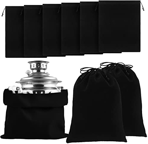 Lot de 6 sacs de rangement argentés de 45,7 x 45,7 cm, anti-ternissement, sacs de rangement en tissu pour bijoux en argent, argenterie, couverts de protection en plaqué argent (noir)
