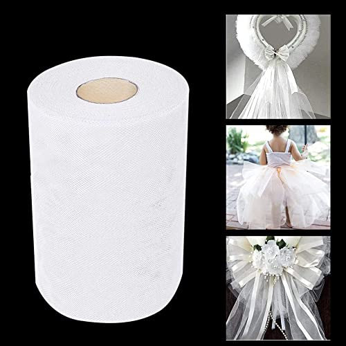 QINERSAW 92m x 15cm Tüllstoff Rolle Weiß - Hochzeit Tüllband Tisch Deko Polyester - Dekostoff Dekoband Tischband für DIY Tutu Rock Handwerk Bogen Party Deko Crafts Geschenk
