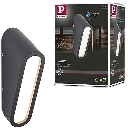Paulmann 94733 LED Außenleuchte Wandleuchte Cliff seewasserresistent IP44 64x116mm 3000K 9,5W 300lm 230V Anthrazit Alu Warmweiß