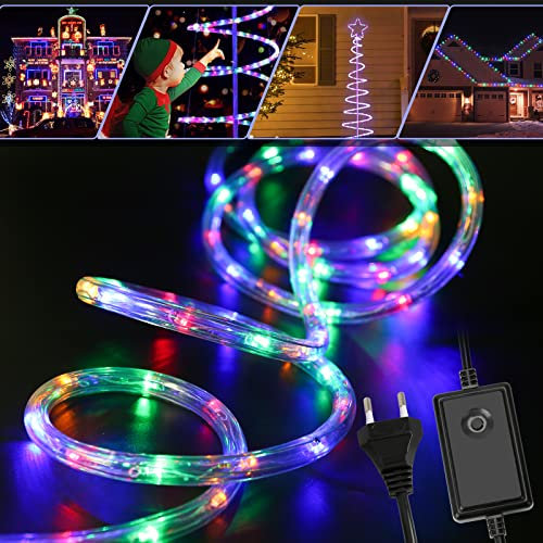 Jopassy LED Lichterschlauch für außen, 10m LED Lichtschlauch mit 8 Leuchtmodi, Lichtschläuche Wasserfest, Lichterkette für Garten Deko, Led schlauch-Bunt