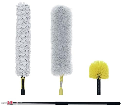 HOMCOM Kit di Pulizia per Casa Ufficio con Asta Allungabile, Giallo Grigio