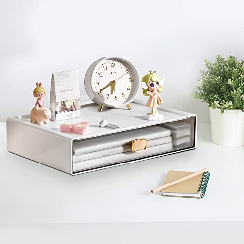 DETEIN Stapelbarer Schreibtisch-Organizer mit Schublade, 33 cm breit, stapelbar, Schreibtisch-Organizer und Zubehör, Kunststoff, transparent, L-1 Schublade, 1 Packung)