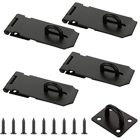 GOYADA 4 Pièces Loquet de Cadenas Agrafe 4 Pouces/10.5cm, Fermoir Cadenas, Loquet pour Cadenas en Acier Inoxydable avec 36 Vis pour Jardin, Portes, Armoires, Noir