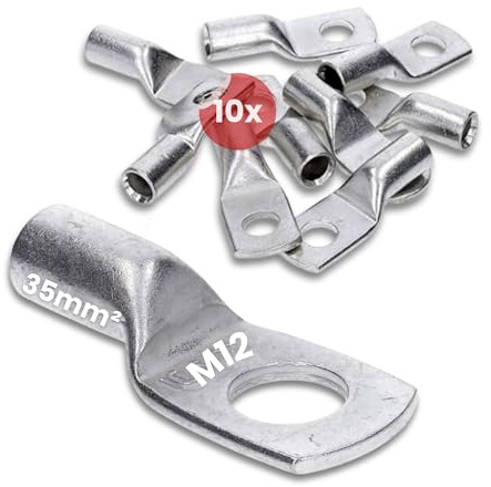 Kalitec 10x Rohrkabelschuhe 35mm² M12 - Kupfer Quetschkabelschuhe Verzinnt | Standard Presskabelschuhe nach DIN EN 13600 - Ohne Sichtloch - Ideal für Solar, Auto & Elektro - Made in Germany