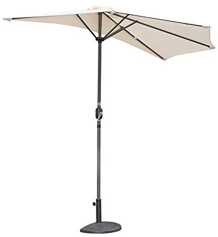 CHEMYO 2,7 m (9 Fuß) Außenterrasse, halbrund, halber Regenschirm mit Kurbel, Sonnenschutz, halbrund, rund, für kleine Terrasse, Balkon, Garten (Color : Sand Color)