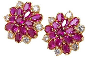 Clip Ohrringe für Mädchen, Earrings Rot Kupfer Rot Ovalschliff Zirkonia Blumen Ohrringe Versprechen Geschenk für Damen