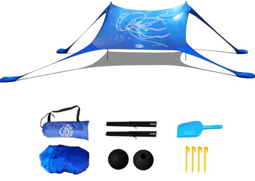 Cuupo Strandzelt Pop Up 160 x 200 cm, 3D Drucken Klein Sonnenschutz UPF50 Lycra Zelte Outdoor Hinterhof Strand Camping Strandmuscheln mit Stabilitätsstangen Qualle