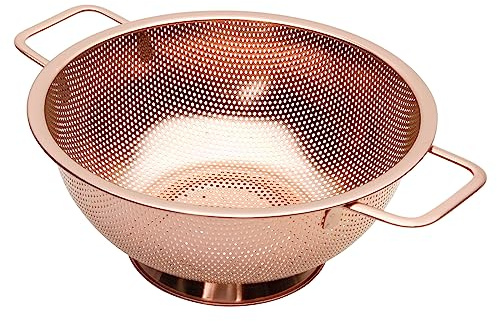 BLAGAIN Colander 3-Quart with Handle, Food Metal Strainer for Kitchen Sink, Pasta Pot for Noodles Vegetables and Fruits, Stainless Steel, Rose Gold