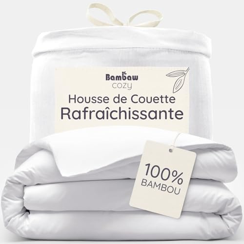 Bambaw Copripiumino singolo 155x220 bambù, Lenzuola antiacaro anallergiche e sostenibili, Copripiumino bambu traspirante, Lenzuola autunnali e invernali, Biancheria da letto elegante (Bianco)