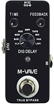 HUIOP efectos de instrumentos musicales,DIG DELAY Pedal de efecto de guitarra de retardo digital con 9 efectos de retardo True Bypass Full Metal Shell,Retardo del pedal de efectos de guitarra