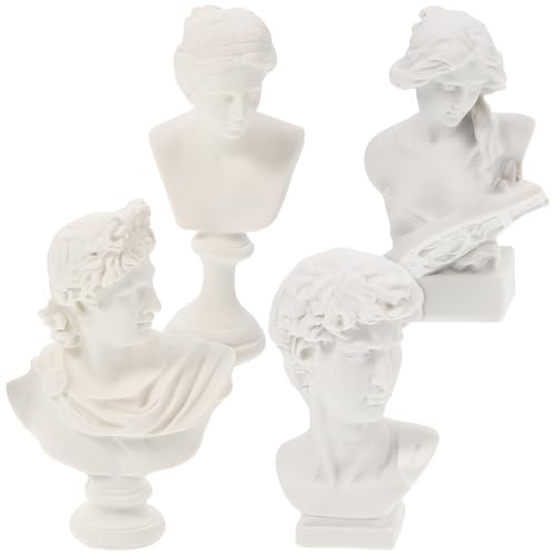 PRETYZOOM 4pcs Mini Greek Statue, Decorative Greek Mythology Figurines, Artistic God Bust Sculptures, Resin Sculptures for Home Office
